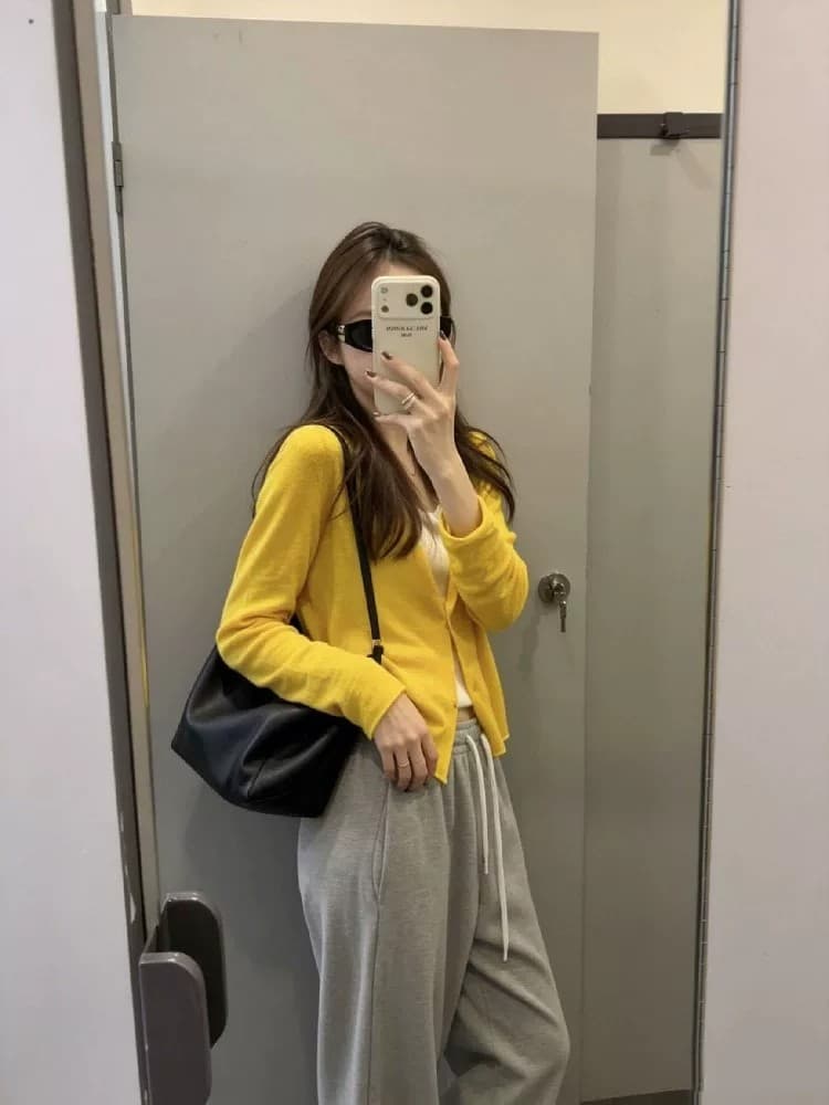 실사 황색 니트 오픈 가디건 여성 코트 이른 가을 한 부서 고급 센스 chic Chic 고유 한 아름다운 맨위 상세 이미지 7