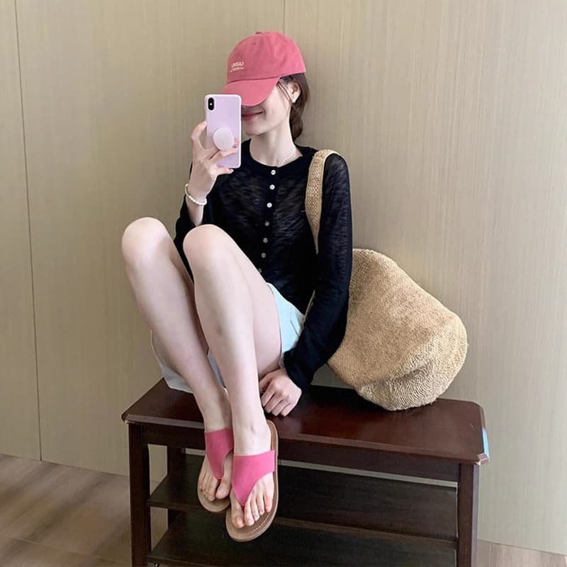 톰 글 래 원인 블루 Tulle 자외선 차단 에어컨 블라우스 여성 여름 얇은 스타일 반 개방 버클 긴팔 티셔츠 맨위 작은 키 이미지 4