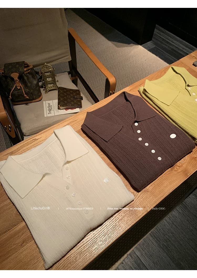 주 추 소녀 ~ 중 POLO 칼라 부드러운 찹쌀 연령 감소 니트 스웨터 여성 가을 느긋한 슬림해 보이는 긴팔 맨위 상세 이미지 4