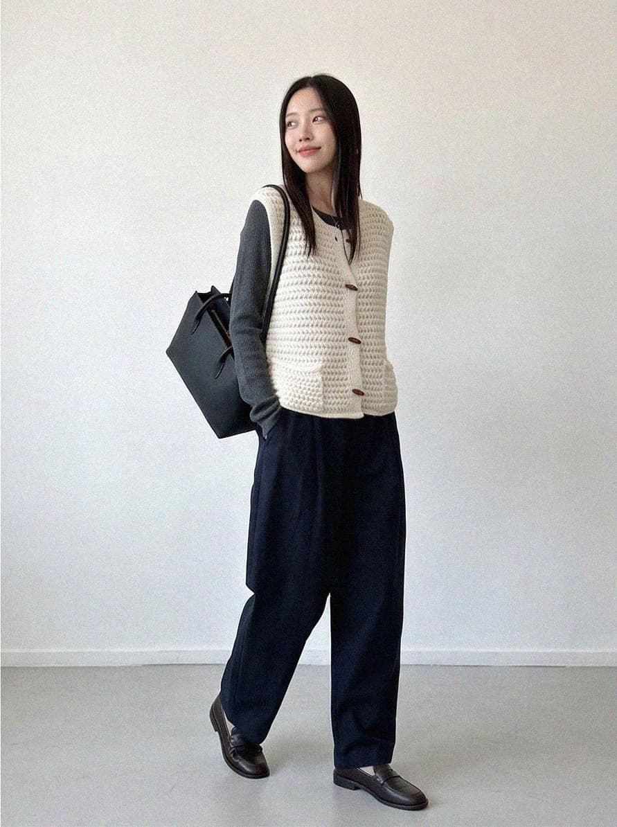 프랑스식 소뿔 버클 파란색 스웨터 베스트 조끼 여성 가을 겨울 외부 가져 가라. 루즈핏 민소매 어깨 한 부서 착용 잡아라. 의류 상세 이미지 5