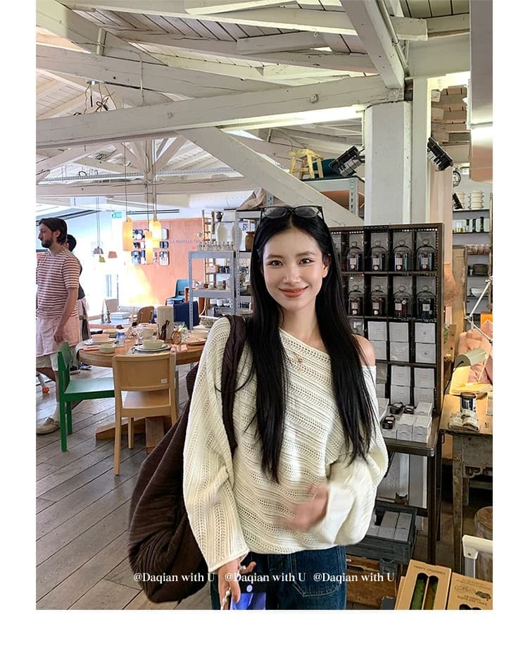 daqianwithu 화이트 소나무 이슬 양모 홀로우 아웃 짜임 느슨함 센스 슬림해 보이는 풀오버 상세 이미지 16