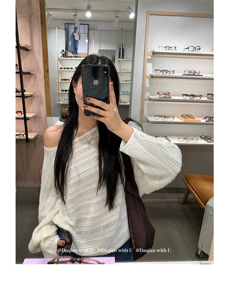 daqianwithu 화이트 소나무 이슬 양모 홀로우 아웃 짜임 느슨함 센스 슬림해 보이는 풀오버 상세 이미지 22