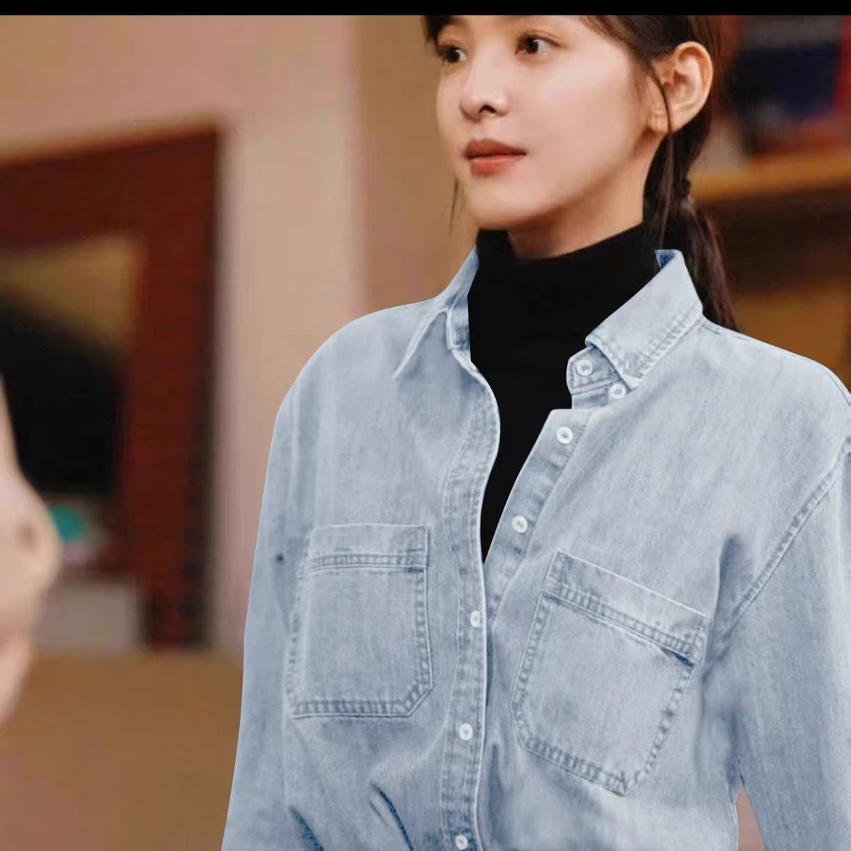 스타 챕터 만약 난 같은 단락 한국 스타일 외출용 인사이드 가져 가라. 봄 가을 데님 셔츠 깊은 얕은 2 가지 색상 들어 선택 이미지 3