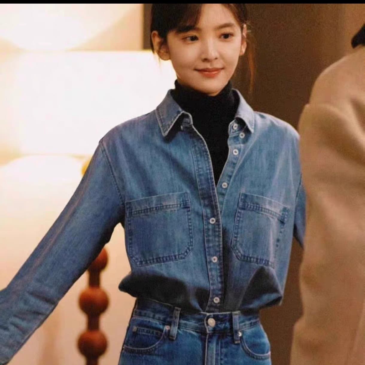 스타 챕터 만약 난 같은 단락 한국 스타일 외출용 인사이드 가져 가라. 봄 가을 데님 셔츠 깊은 얕은 2 가지 색상 들어 선택 이미지 2