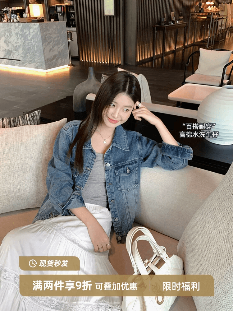 레트로 파란색 캐주얼 긴팔 데님 재킷 짧은 여성 가을 2026 새로운 디자인 센스 작은 대중 상세 이미지 5