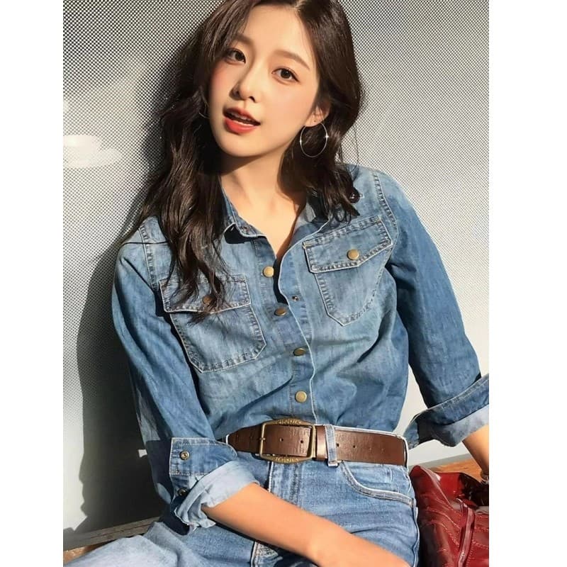 한 부서 출퇴근 데님 여성 코트 봄 가을 패션 새로운 작은 키 루즈핏 연령 감소 얇은 스타일 착용 가져 가라. 긴팔 셔츠 상세 이미지 2