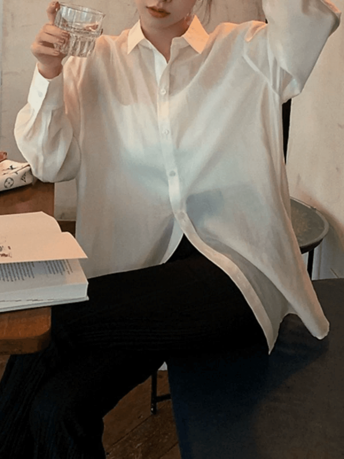 여름 얇은 스타일 긴팔 단색 셔츠 캐주얼 한 부서 도루 가을 센스 자외선 차단 맨위 여성 달콤함 품격 주간 실크 셔츠 이미지 2