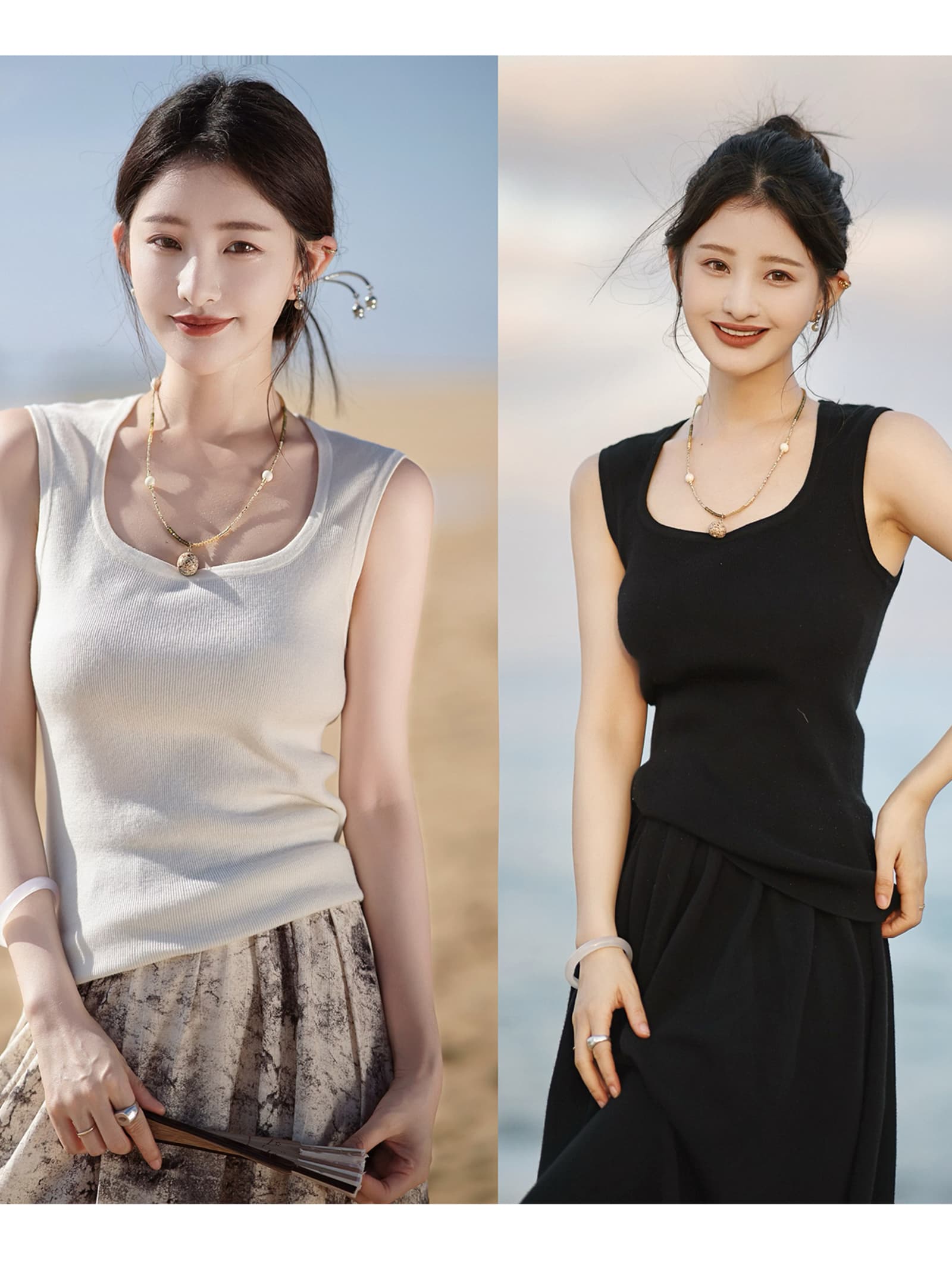 만 에센셜 오일 조끼 다용도 캐주얼 화이트 조끼 2026 봄 새로운 u 칼라 기본 셔츠 여성 상세 이미지 2