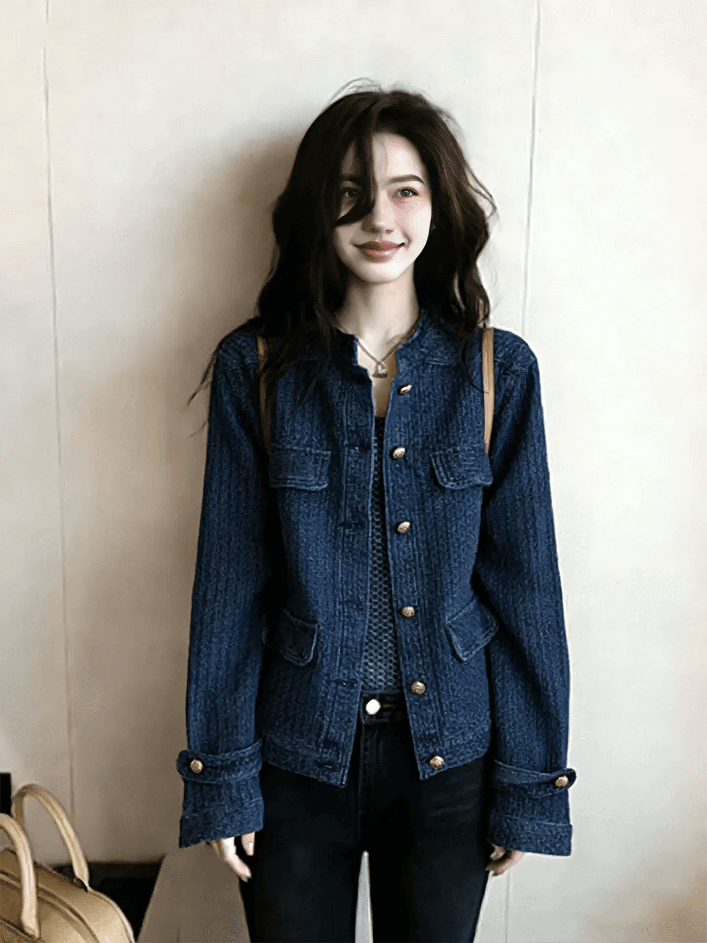 올해 인기 고유 한 아름다운 자이언트 잘 생긴 파란색 데님 여성 코트 봄 새로운 작은 샤넬 스타일 고급 센스 맨위 상세 이미지 4