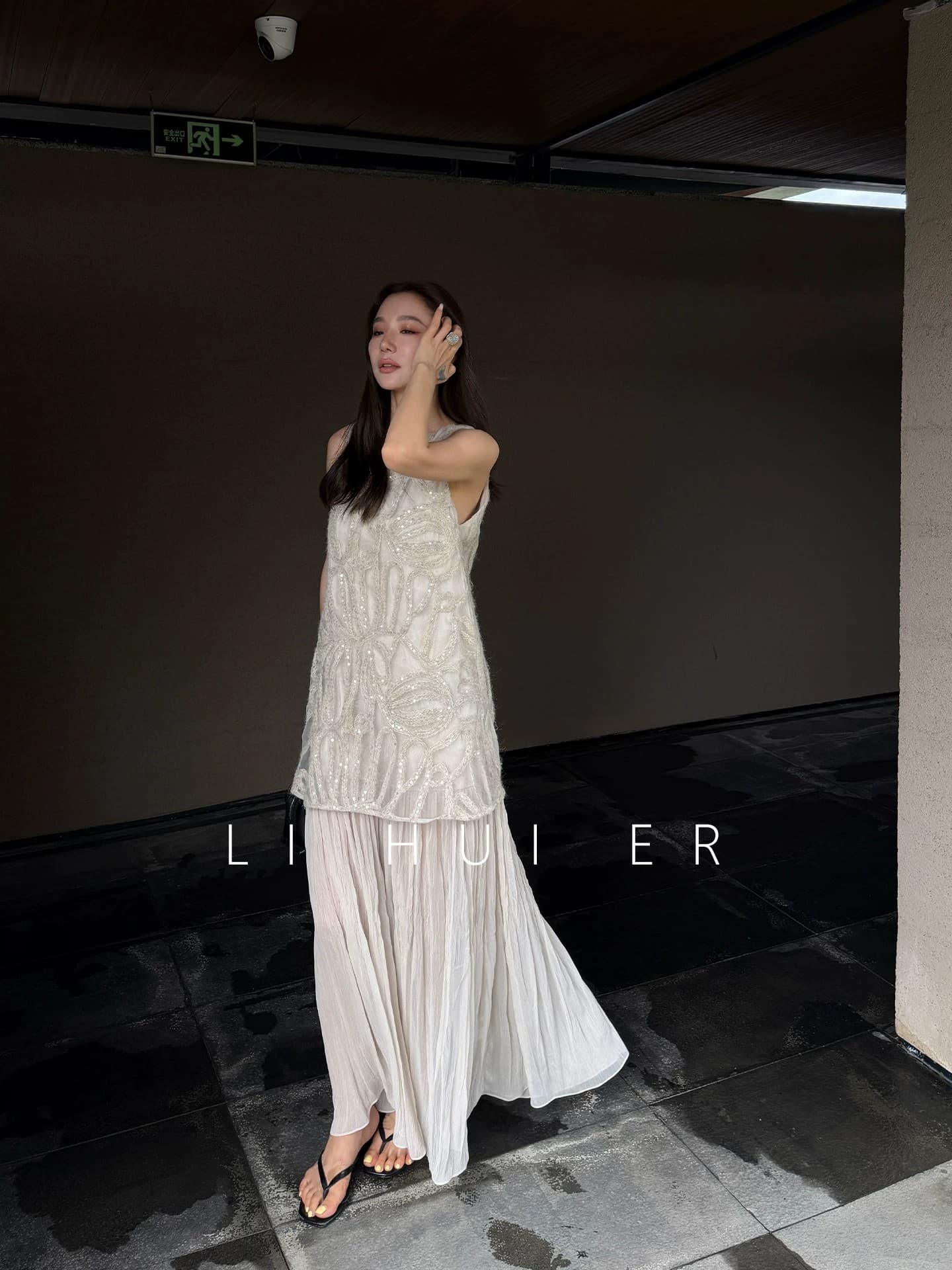 lihuier 리 후이 어린이 남쪽 법 정원 여름 오트밀 무거운 작업 자수 드레스 라운드 넥 루즈핏 조끼 스커트 여성 상세 이미지 2