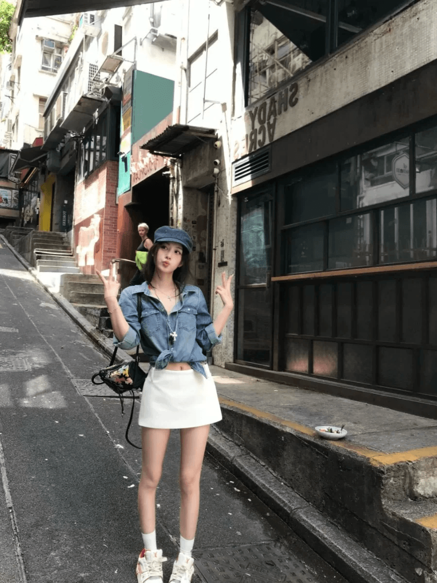 수정 에디션 2026 조기 가을철 실크 레트로 데님 맨위 여성 여름 단 닝 프로필 모양 와 성별 데님 셔츠 이미지 3