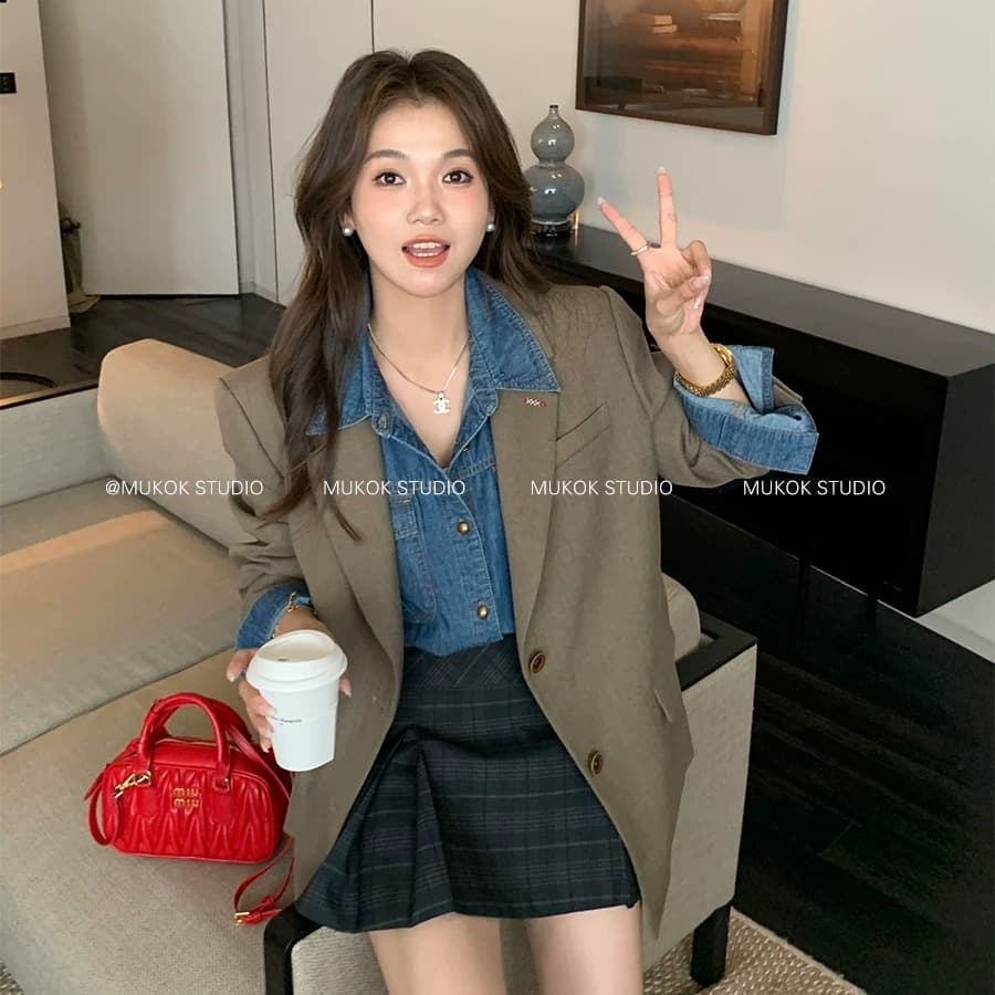 레트로 보물 면 파란색 셔츠 여성 코트 스택 착용 데님 맨위 셔츠 2026 새로운 이미지 5