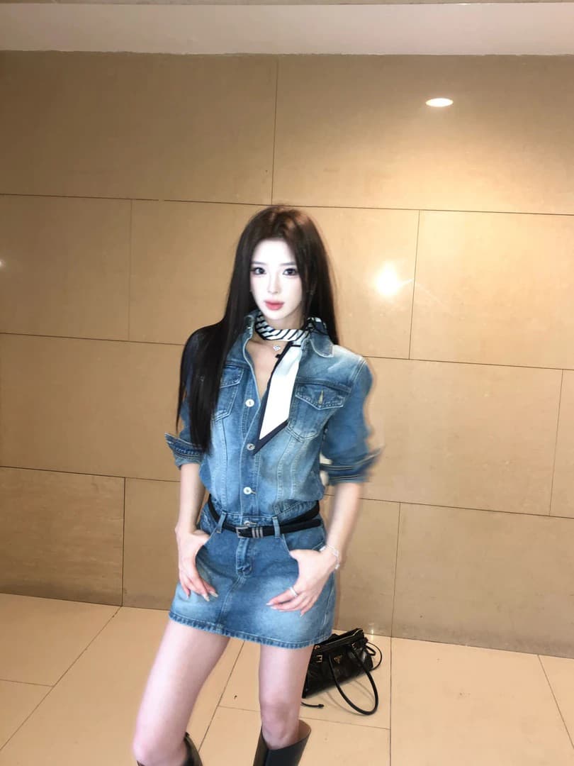파리 공동 폴로 칼라 데님 스커트 아이들 이른 봄 단추 미니멀리즘 드레스 품격 슬림해 보이는 디자인 센스 시간 이미지 3
