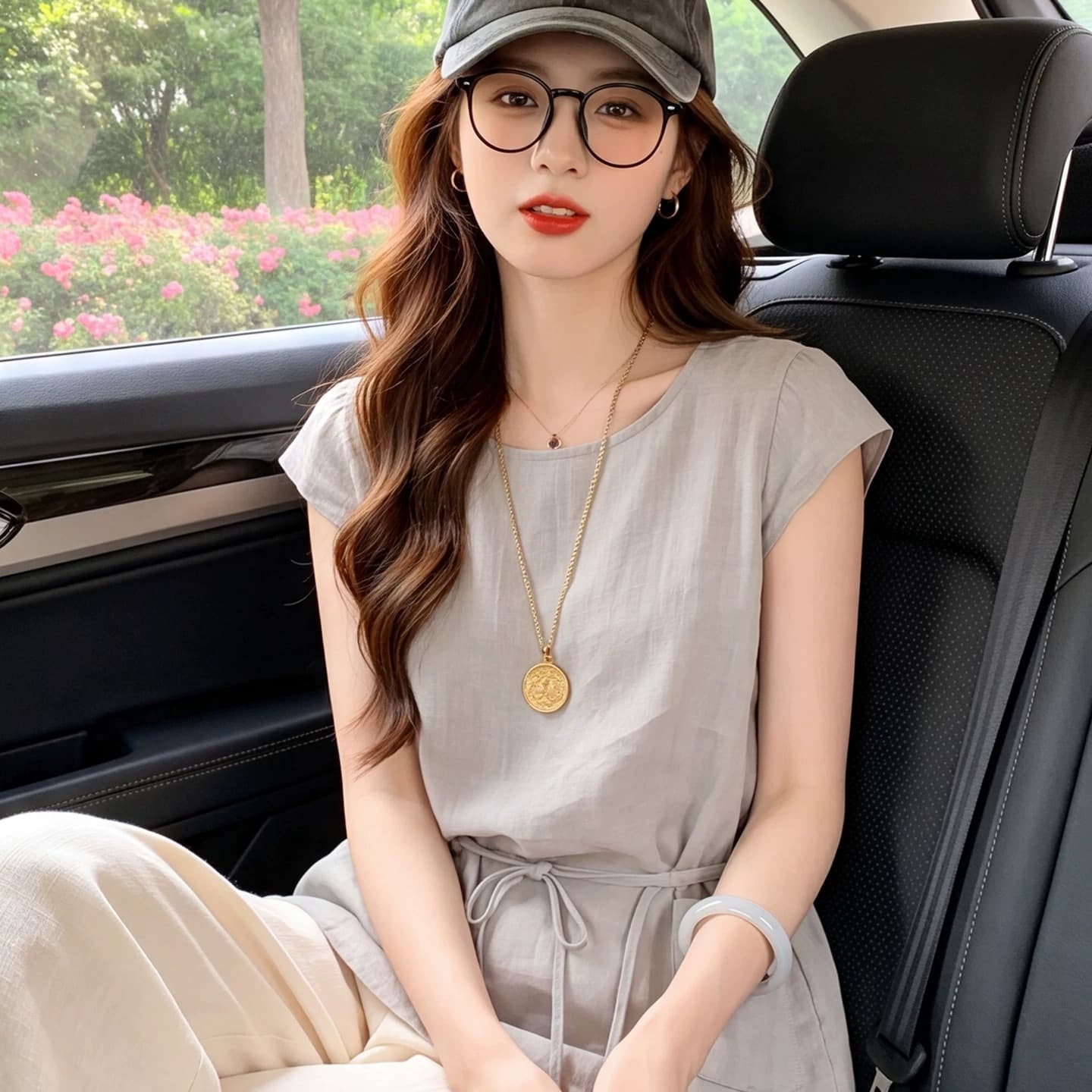 자이언트 잘 생긴 회색 아마 작은 날다 소매 반팔 여성 셔츠 여름 허리 수축 디자인 센스 루즈핏 스트랩 맨위 얇은 스타일 이미지 5