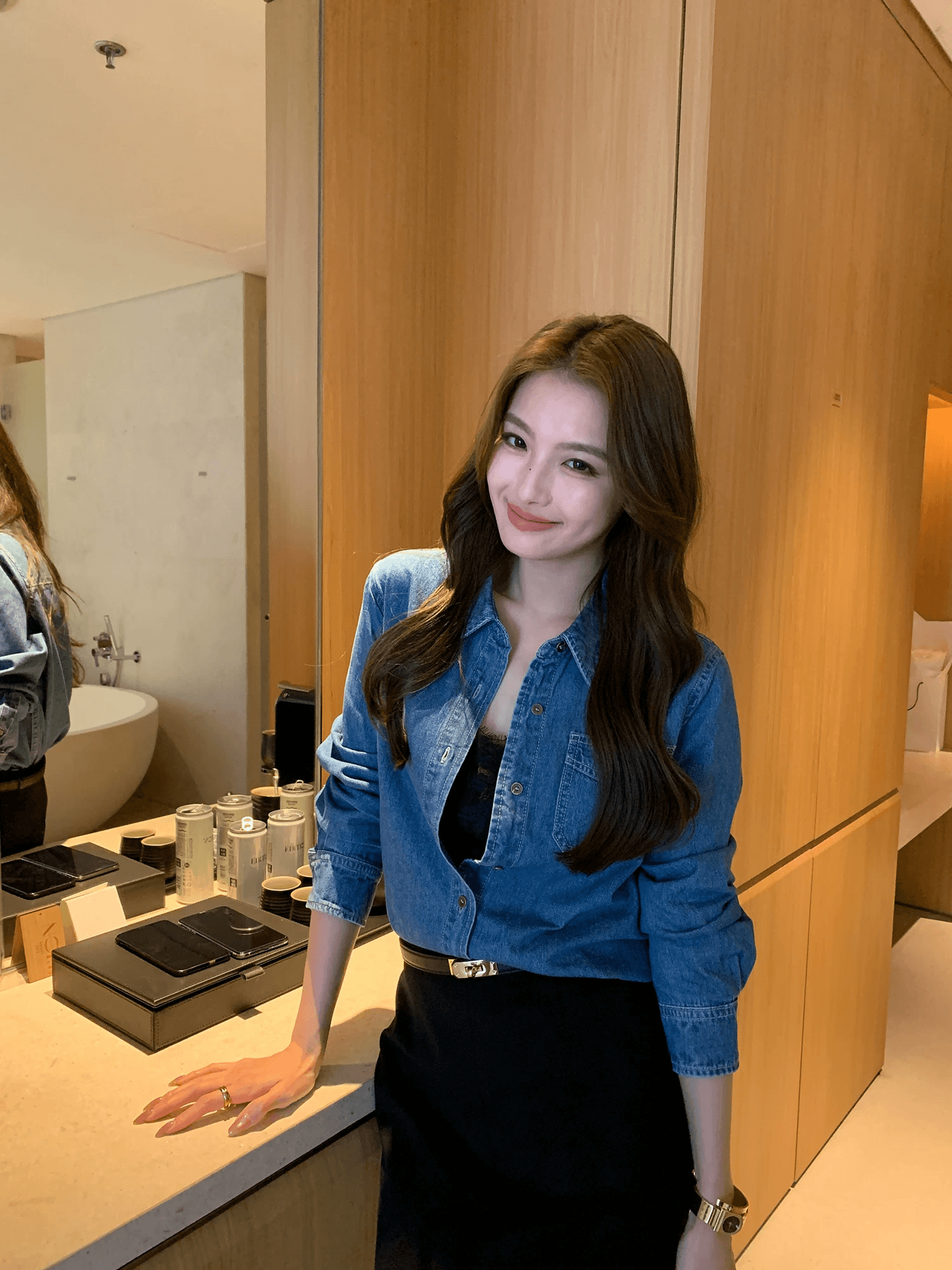 질감 단 닝 데님 셔츠 대나무 마디 질감 루즈핏 오픈 가디건 맨위 여성 스택 착용 얇은 코트 이미지 4