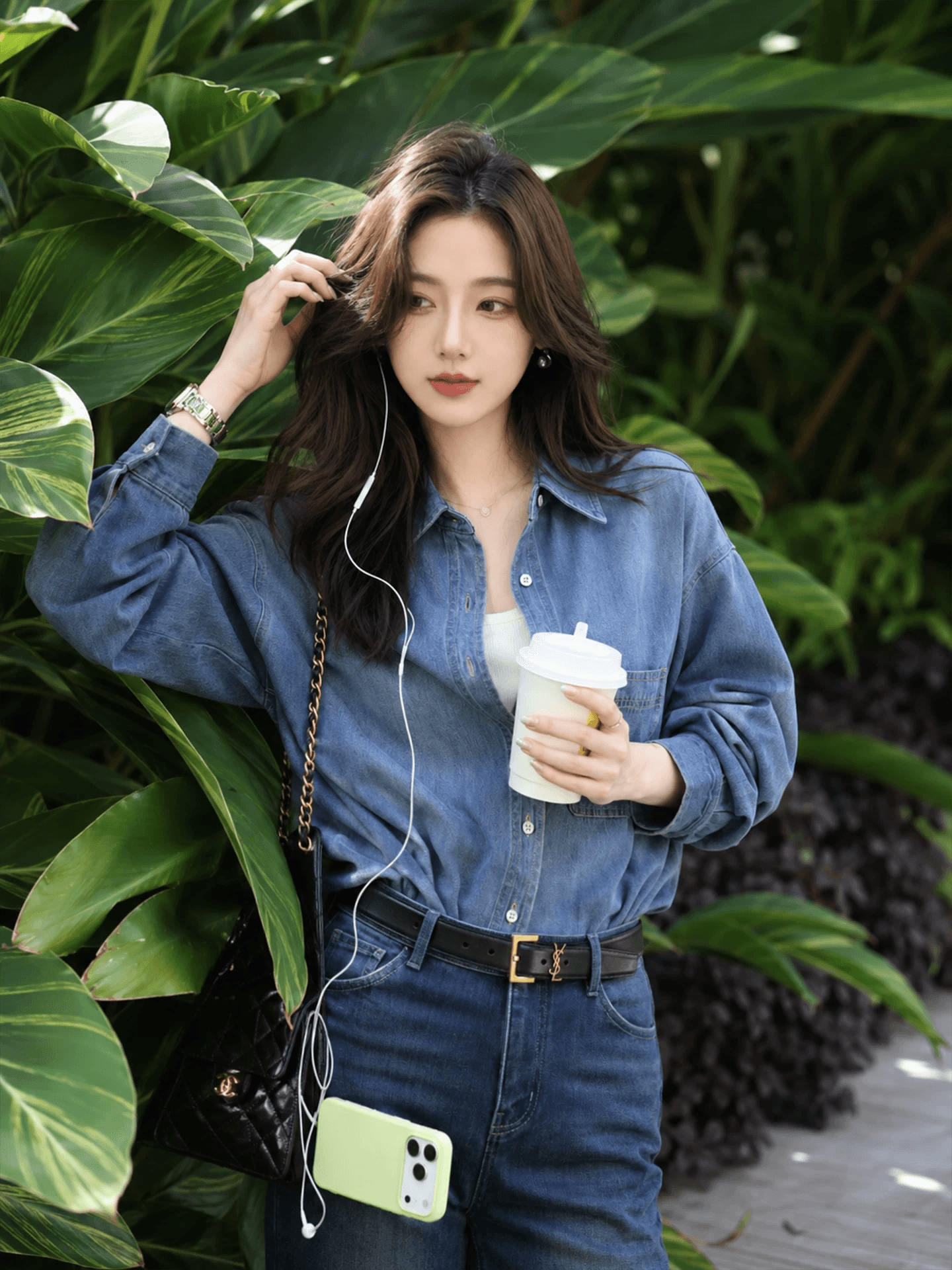 항구 바람 레트로 파란색 데님 여성 셔츠 이른 가을 얇은 스타일 작은 키 폴로 칼라 셔츠 루즈핏 슬림해 보이는 긴팔 맨위 이미지 3