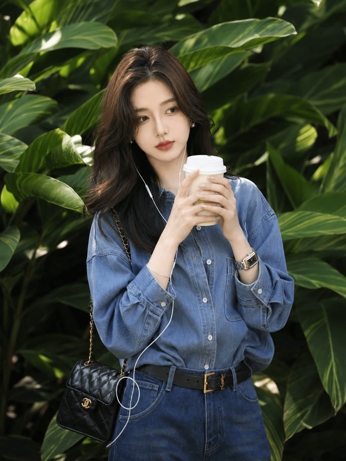 항구 바람 레트로 파란색 데님 여성 셔츠 이른 가을 얇은 스타일 작은 키 폴로 칼라 셔츠 루즈핏 슬림해 보이는 긴팔 맨위 상세 이미지 2