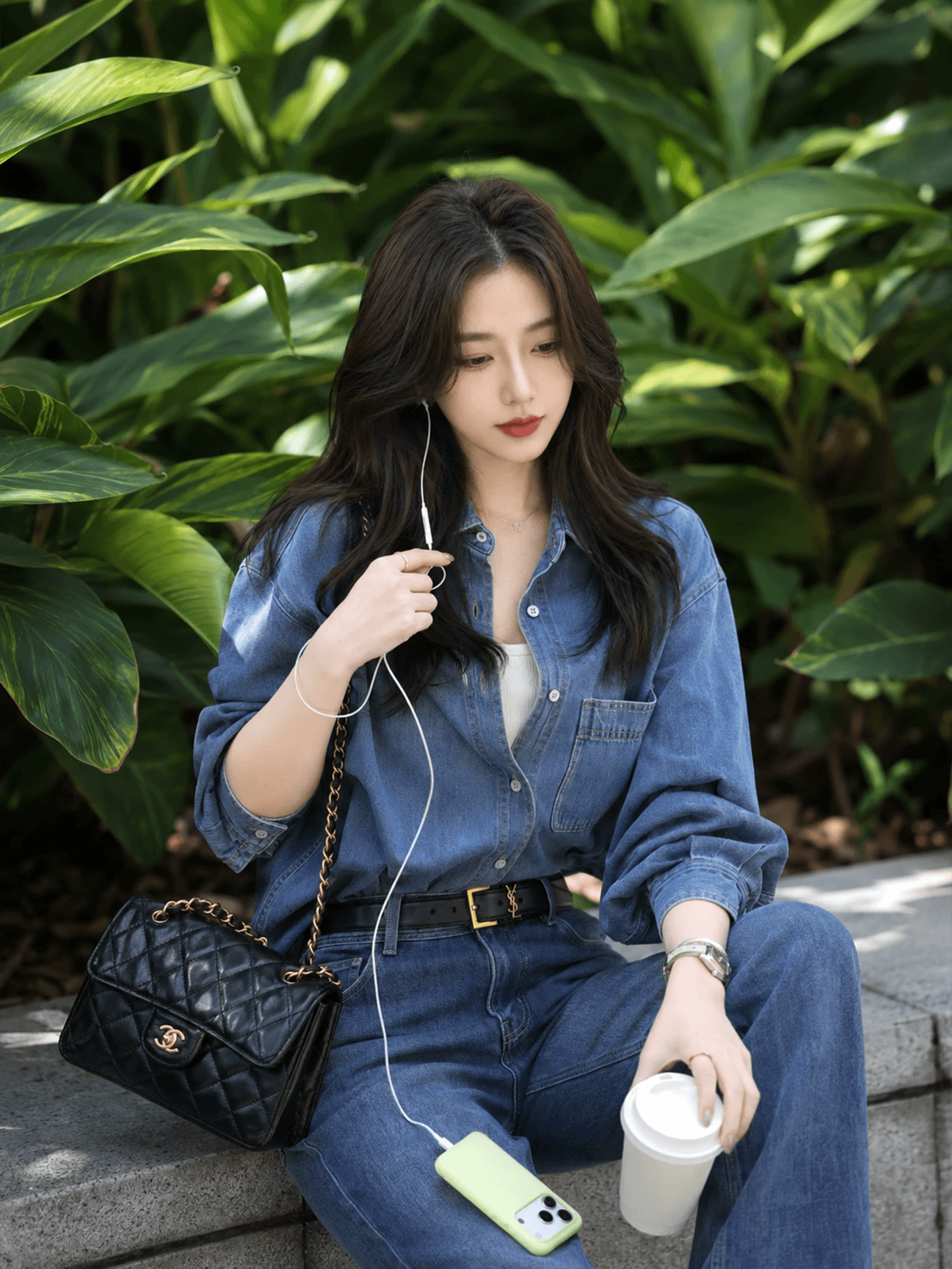항구 바람 레트로 파란색 데님 여성 셔츠 이른 가을 얇은 스타일 작은 키 폴로 칼라 셔츠 루즈핏 슬림해 보이는 긴팔 맨위 상세 이미지 4