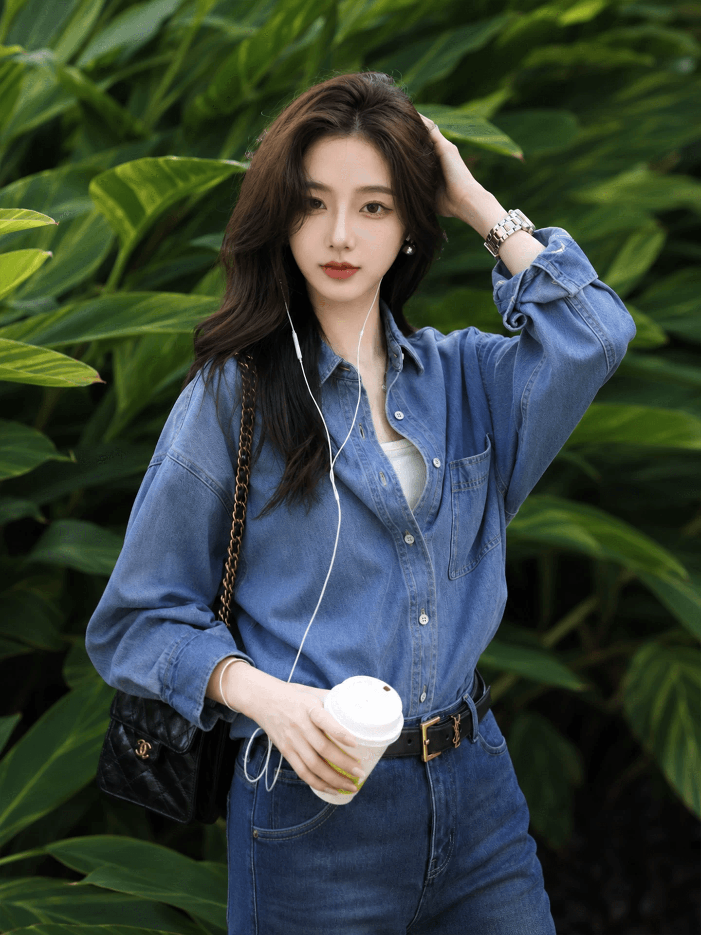 항구 바람 레트로 파란색 데님 여성 셔츠 이른 가을 얇은 스타일 작은 키 폴로 칼라 셔츠 루즈핏 슬림해 보이는 긴팔 맨위 상세 이미지 5