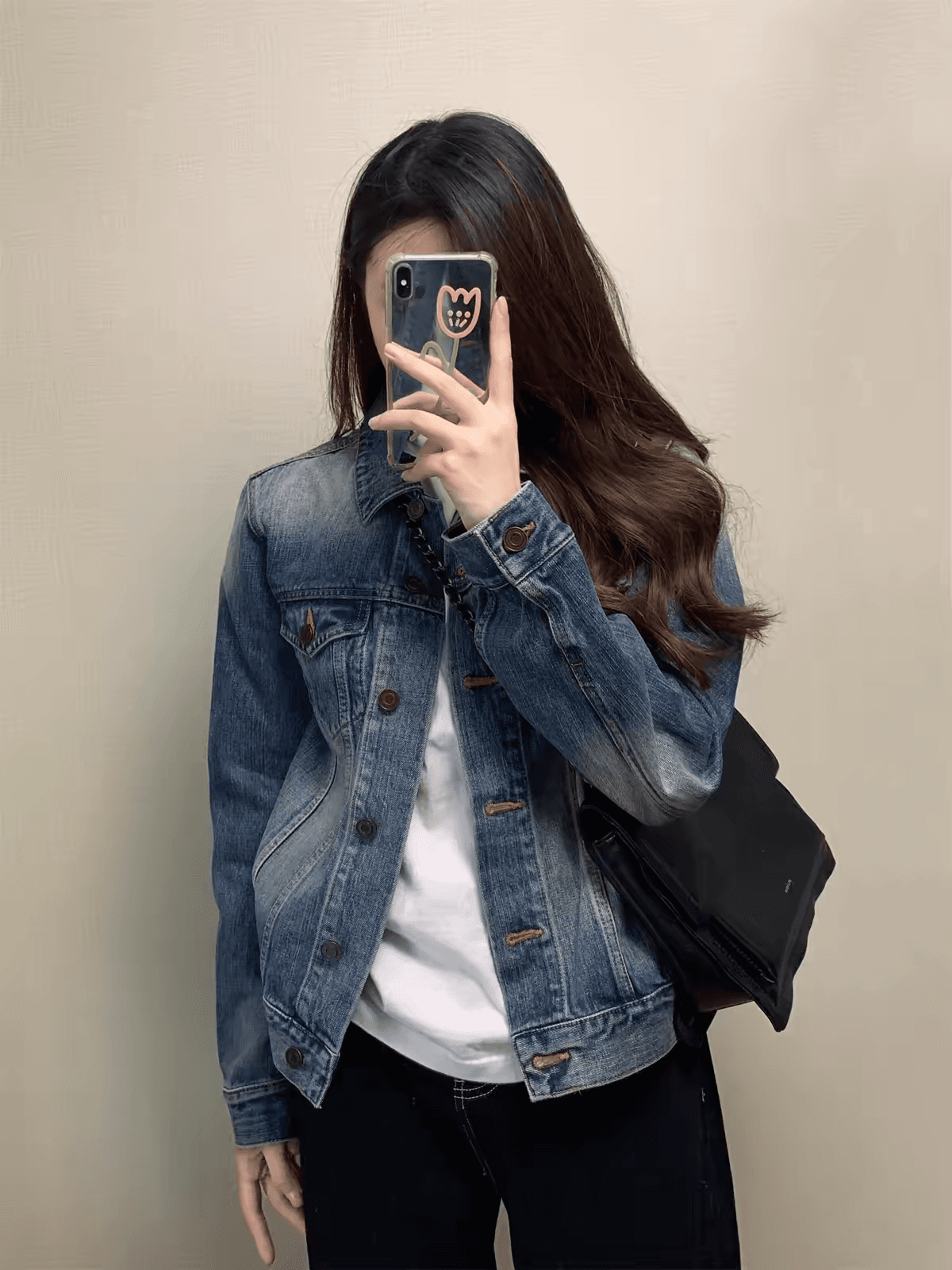 아메리칸 파란색 데님 여성 코트 봄 가을 작은 키 루즈핏 캐주얼 외부 가져 가라. 재킷 오픈 가디건 폴로 칼라 쇼트 스타일 맨위 상세 이미지 1