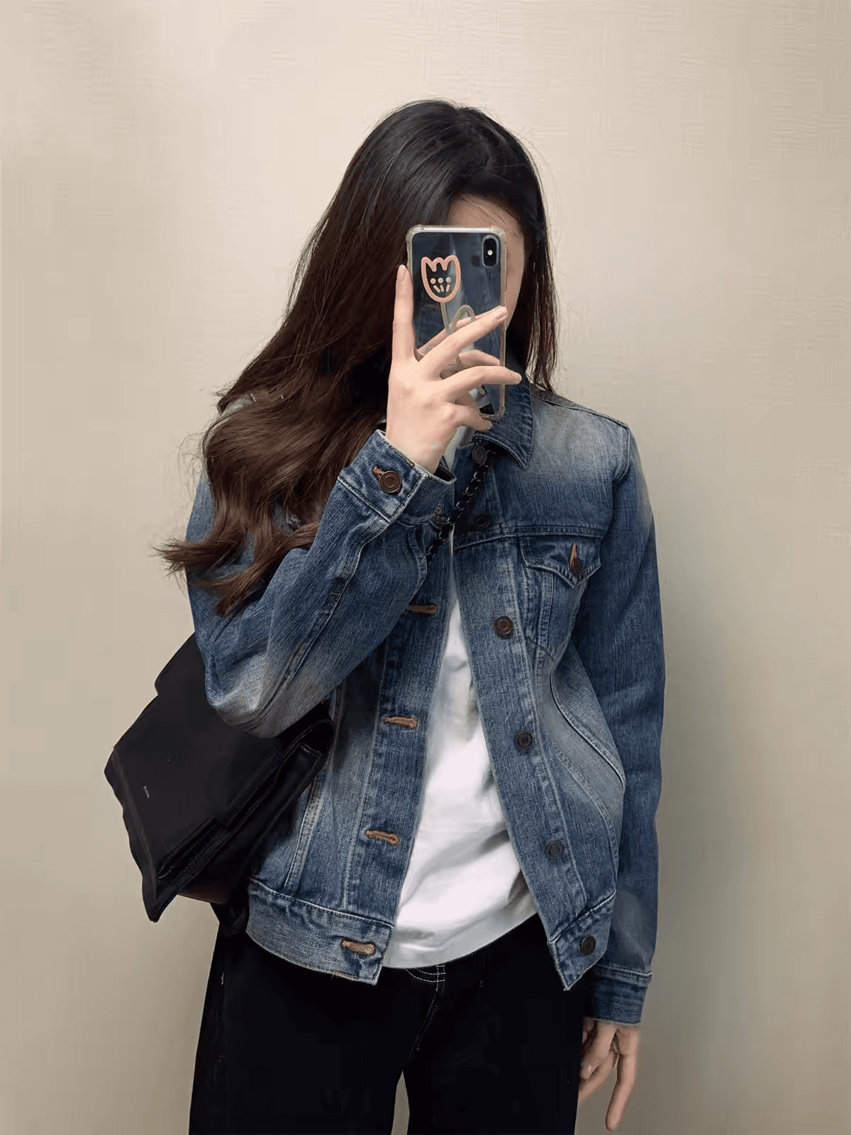 아메리칸 파란색 데님 여성 코트 봄 가을 작은 키 루즈핏 캐주얼 외부 가져 가라. 재킷 오픈 가디건 폴로 칼라 쇼트 스타일 맨위 상세 이미지 5