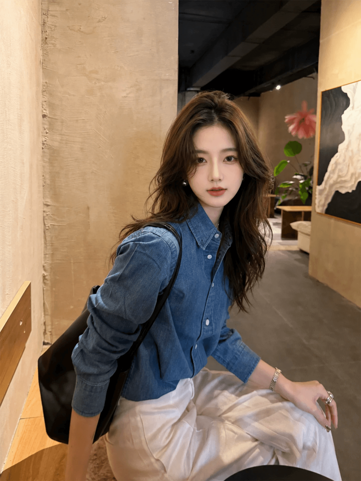 프랑스식 레트로 파란색 데님 여성 셔츠 2026 가을 새로운 외부 가져 가라. 고급 디자인 센스 긴팔 맨위 셔츠 이미지 2