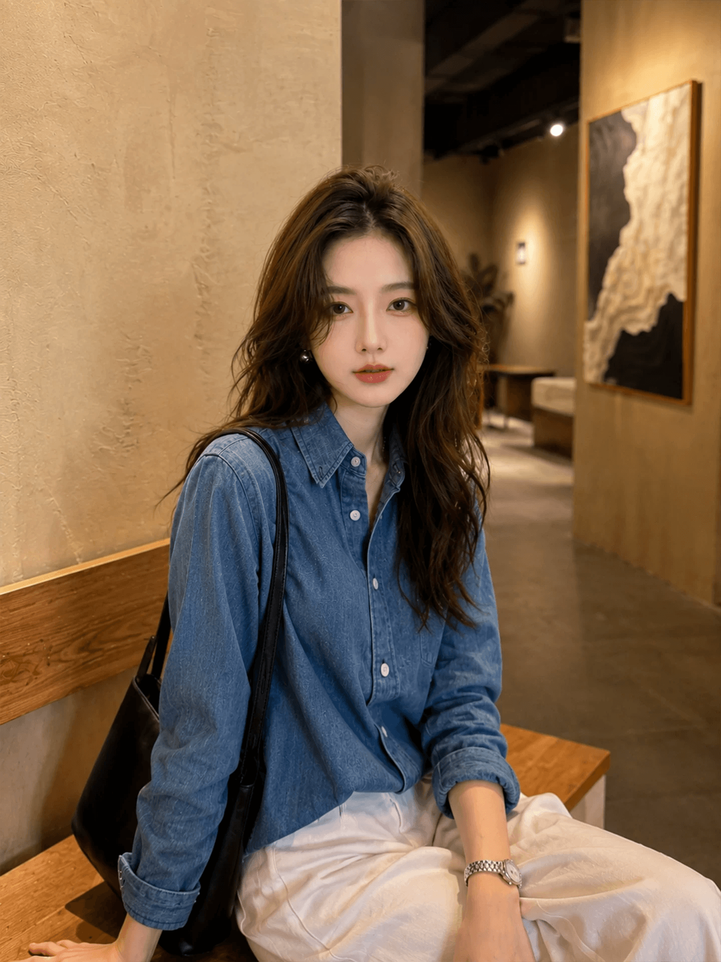 프랑스식 레트로 파란색 데님 여성 셔츠 2026 가을 새로운 외부 가져 가라. 고급 디자인 센스 긴팔 맨위 셔츠 이미지 3