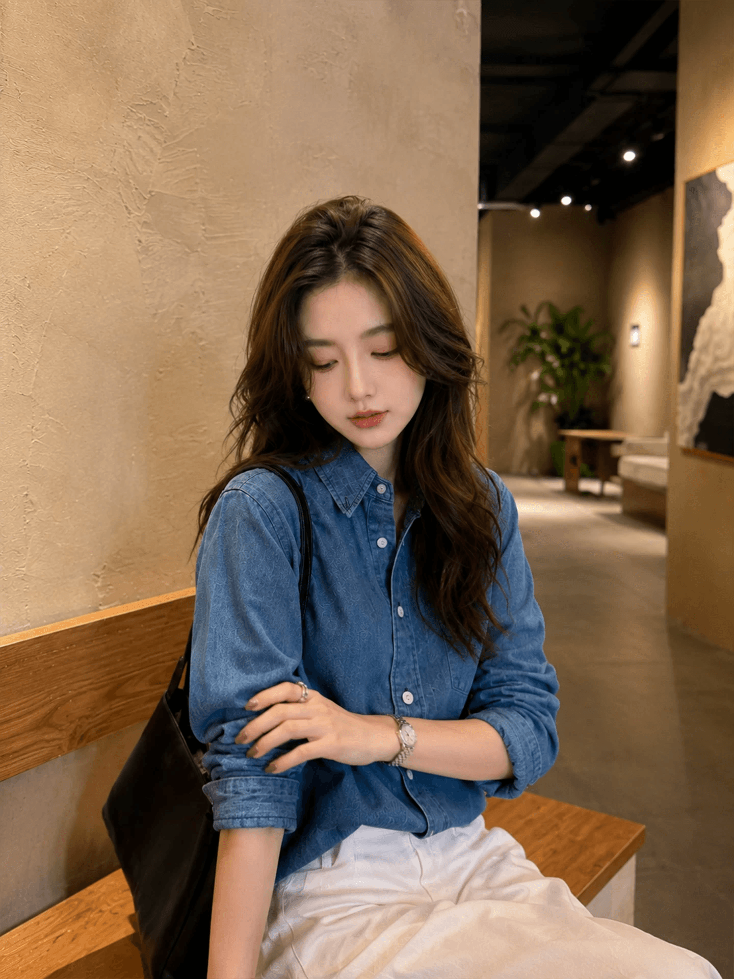프랑스식 레트로 파란색 데님 여성 셔츠 2026 가을 새로운 외부 가져 가라. 고급 디자인 센스 긴팔 맨위 셔츠 상세 이미지 2