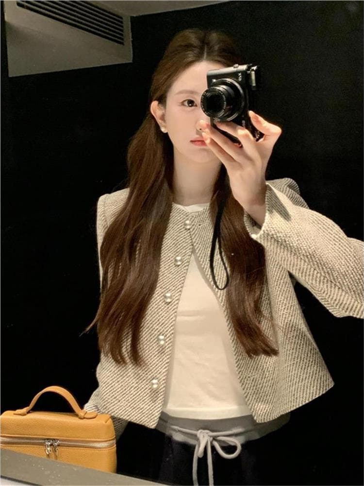 명문 여성 작은 샤넬 스타일 여성 코트 봄 레트로 슬림해 보이는 고급 센스 2026 작은 키 한 부서 천 골드 쇼트 스타일 맨위