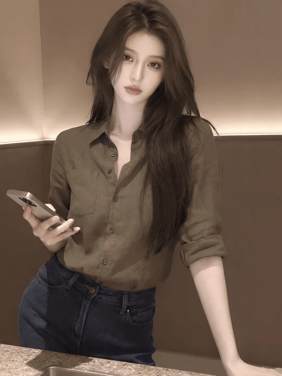레트로 스타일 디자인 센스 긴팔 여성 셔츠 폴로 칼라 오픈 가디건 품격 맨위 녹색 출퇴근 바람 2026 봄 새로운