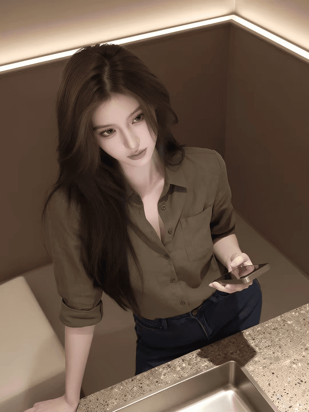 레트로 스타일 디자인 센스 긴팔 여성 셔츠 폴로 칼라 오픈 가디건 품격 맨위 녹색 출퇴근 바람 2026 봄 새로운 상세 이미지 3