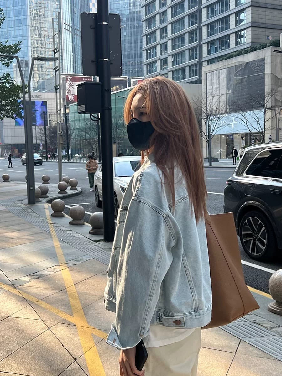 인터넷 유명인 ins 유럽식 워싱 면 레트로 데님 여성 코트 봄 가을 얇은 스타일 한국 스타일 루즈핏 쇼트 스타일 긴팔 셔츠 상세 이미지 2