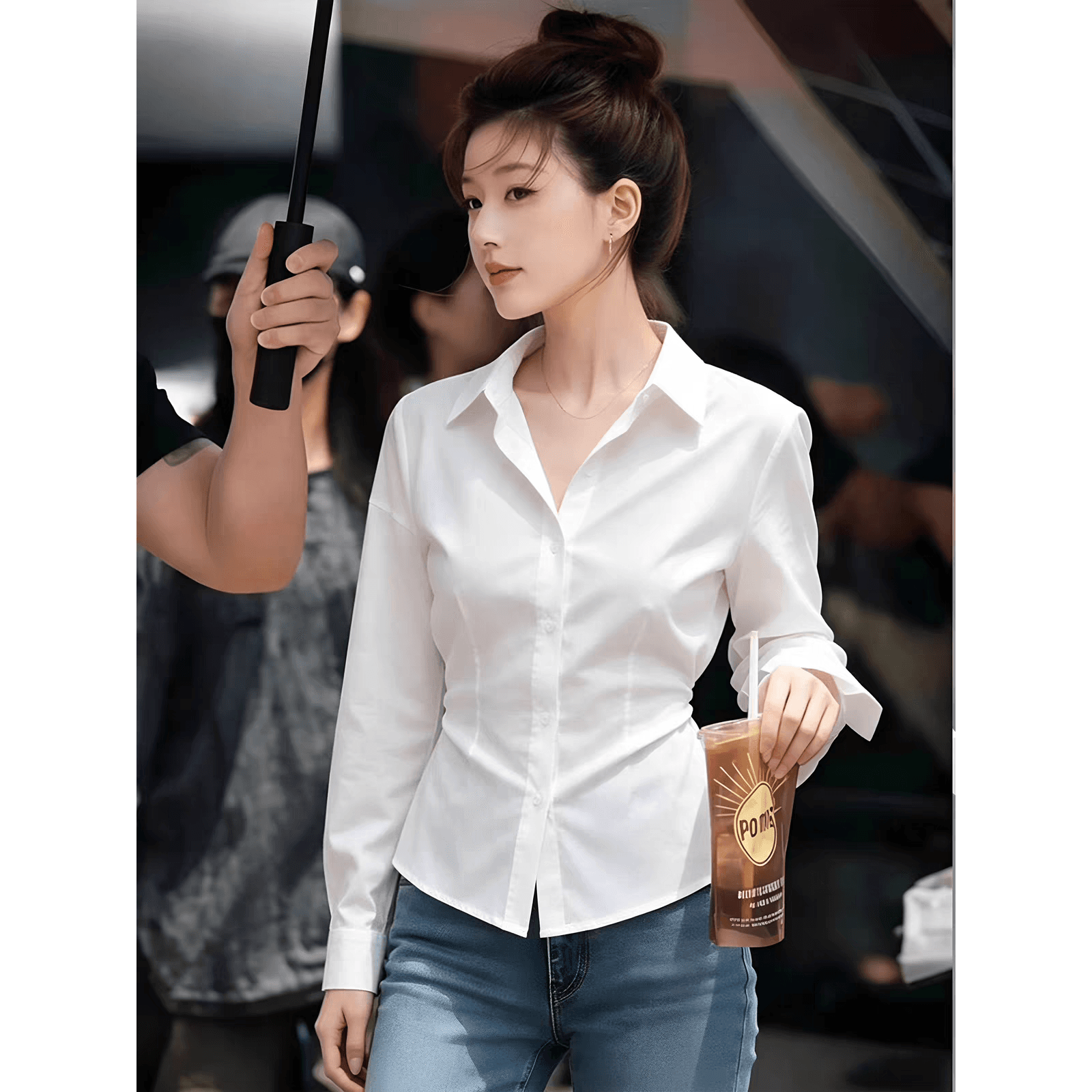 프랑스식 화이트 폴로 칼라 여성 셔츠 가을 긴팔 몸매 가꾸기 허리 수축 슬림해 보이는 출퇴근 착용 가져 가라. 품격 기본 셔츠 맨위 이미지 5