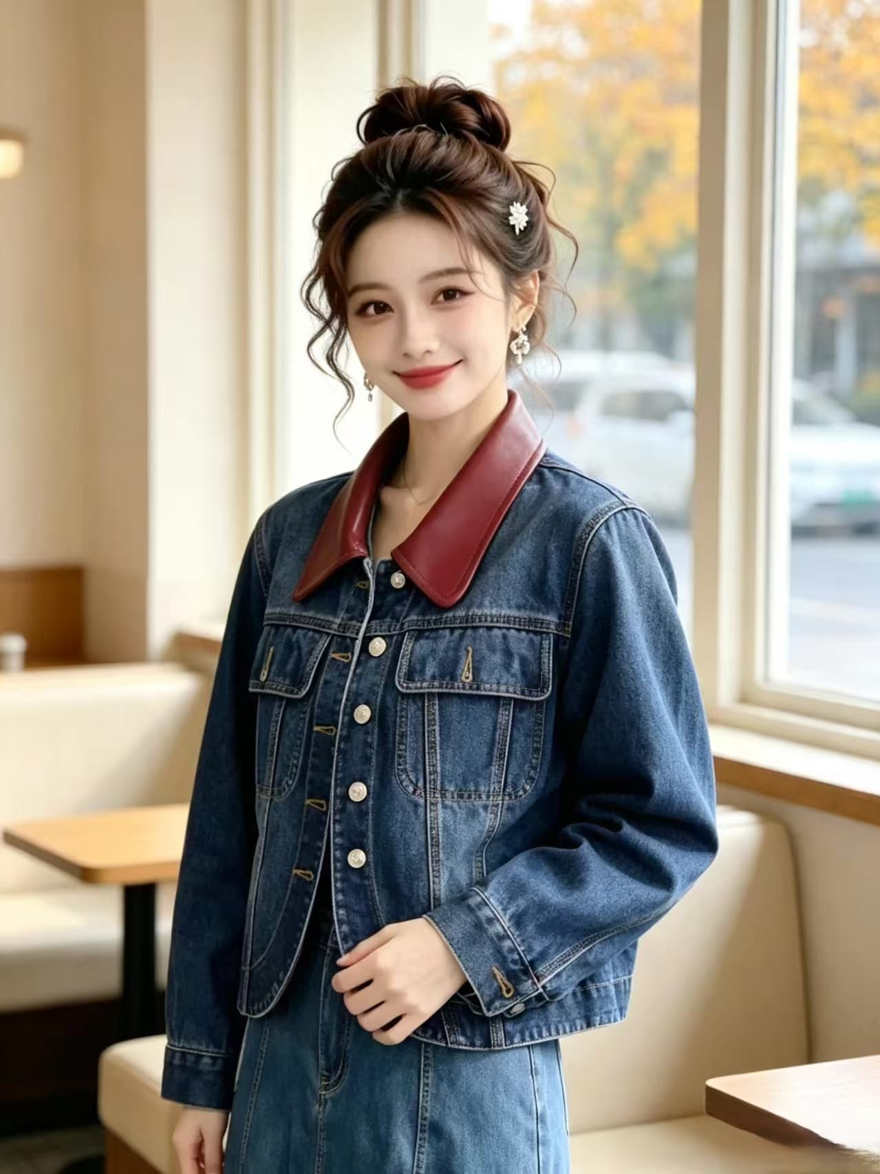 2026 새로운 프랑스식 가죽 고리 패치워크 레트로 연령 감소 데님 맨위 재킷 재킷 패션 트렌디 상세 이미지 3