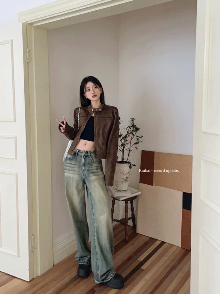 아메리칸 레트로 마 오래된 브라운 쇼트 스타일 재킷 재킷 2026 봄 새로운 핫걸 다용도 스탠드 칼라 pu 가죽 재킷 상세 이미지 5