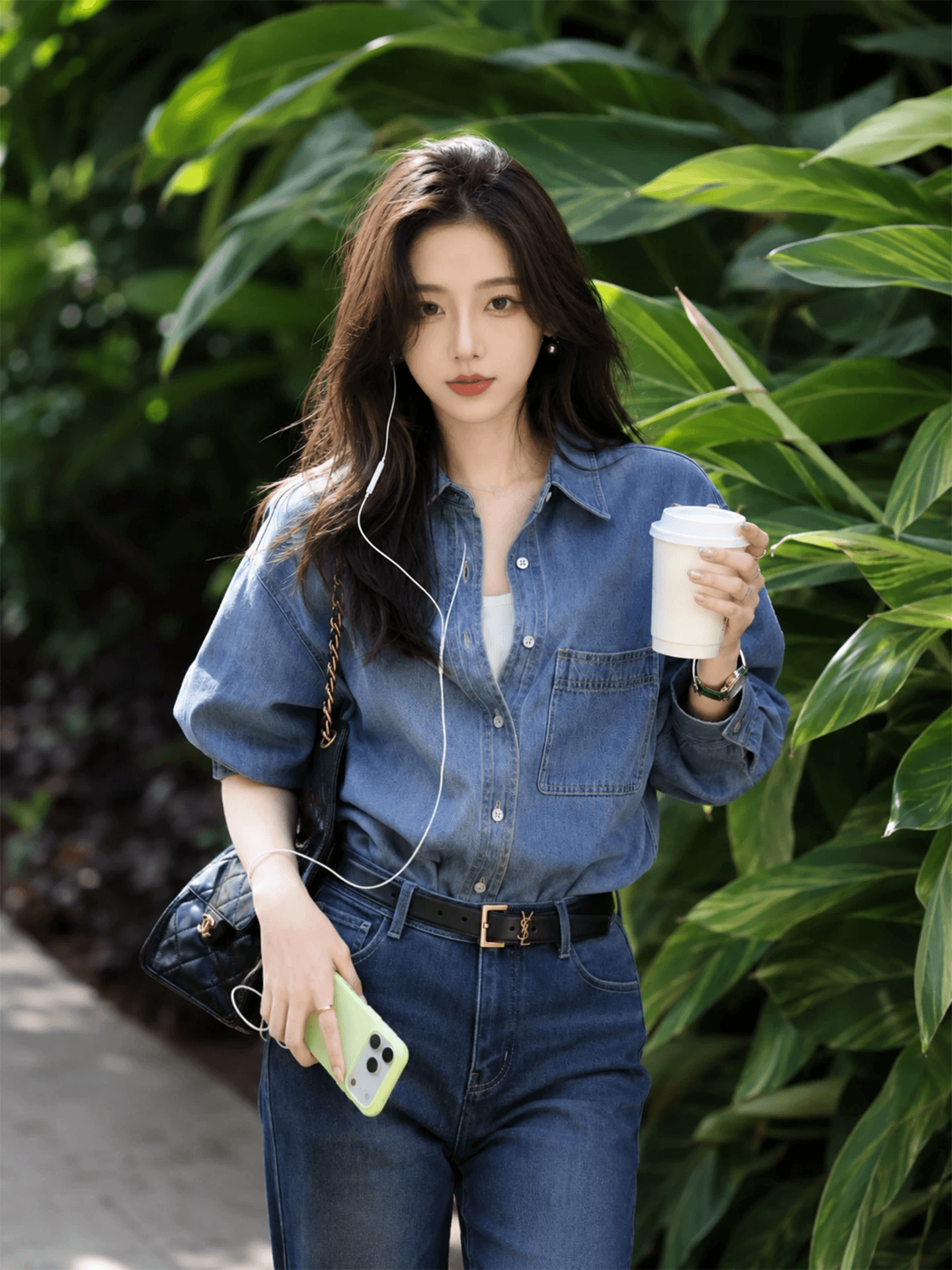 항구 바람 레트로 파란색 데님 여성 셔츠 이른 가을 얇은 스타일 작은 키 폴로 칼라 셔츠 루즈핏 슬림해 보이는 긴팔 맨위 이미지 2