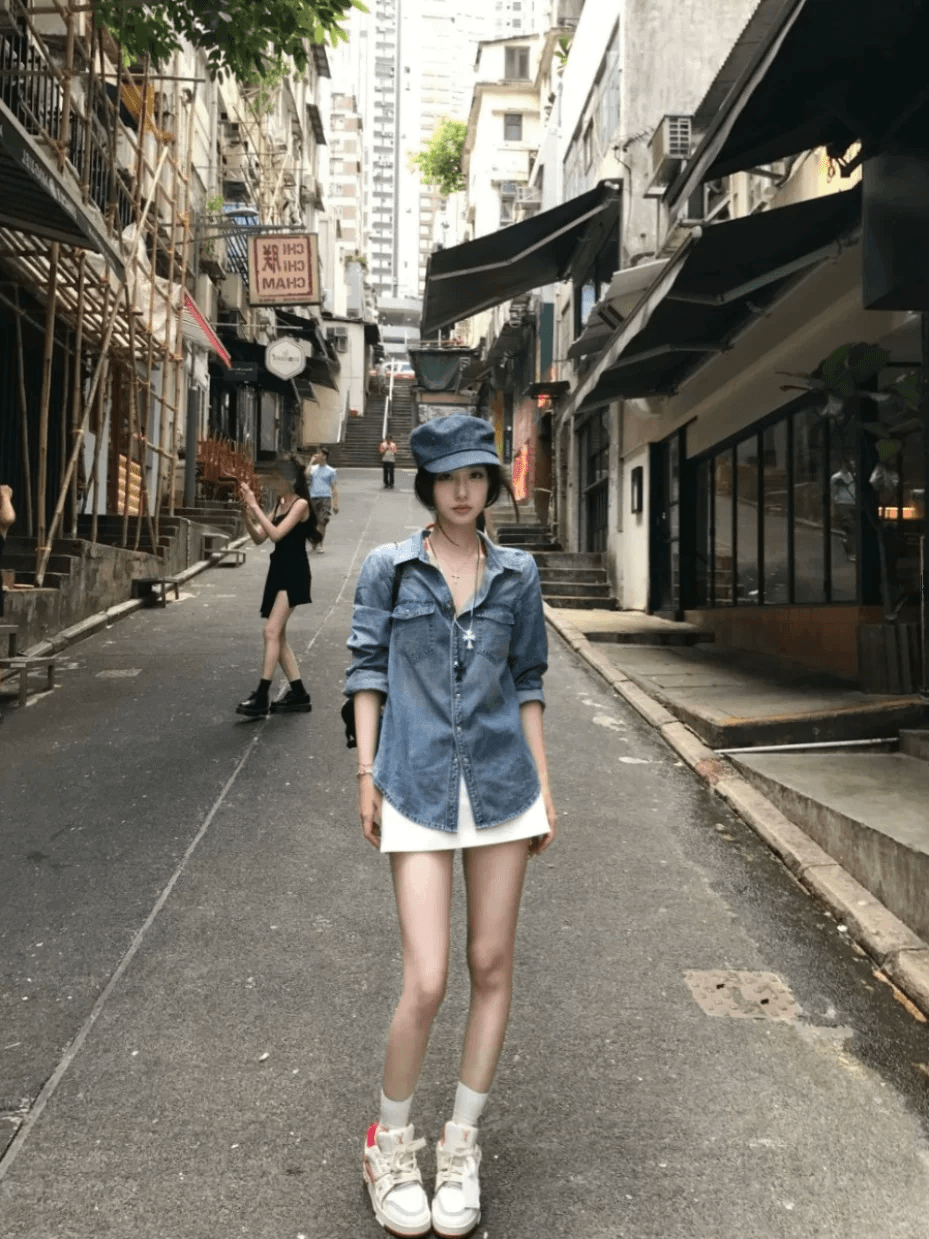 수정 에디션 2026 조기 가을철 실크 레트로 데님 맨위 여성 여름 단 닝 프로필 모양 와 성별 데님 셔츠 이미지 4