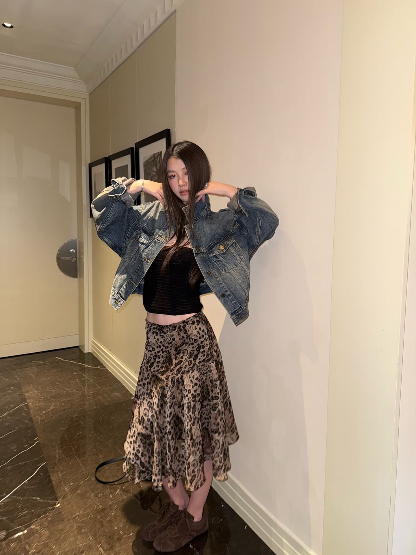 here yaya shop 분위기 도서관 세련된 좋은 bi 입력 레트로 무거운 작업 워싱 작은 에디션 데님 재킷 이미지 2