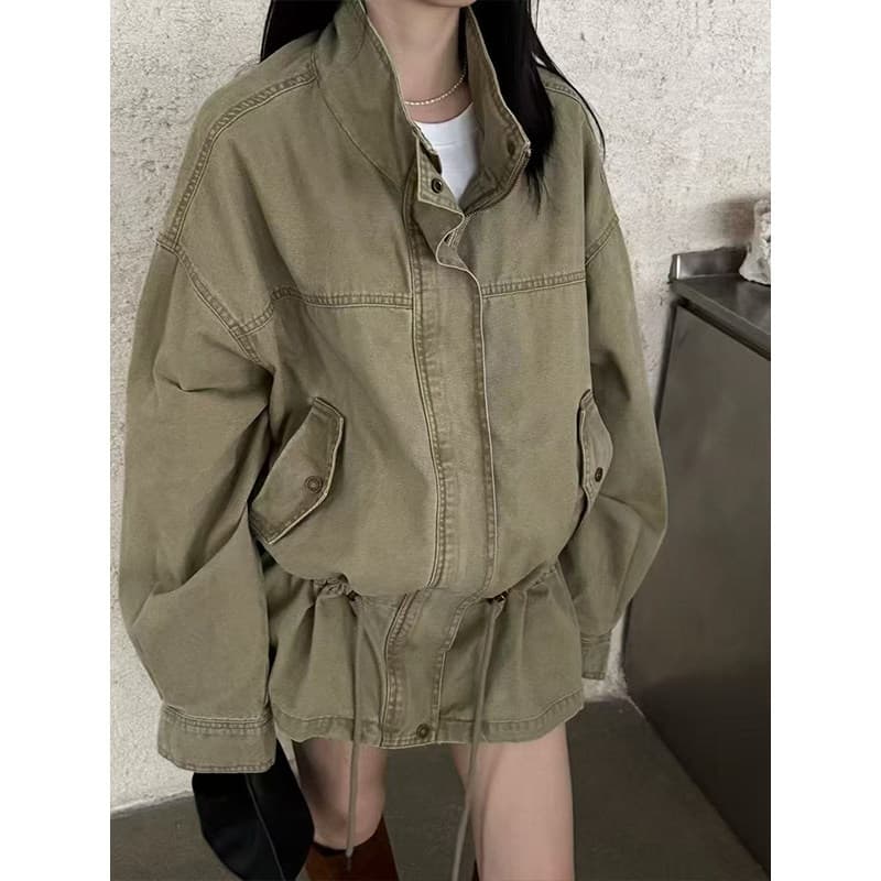 항구 바람 거리 레트로 펌프 로프 허리 수축 잘 생긴 워크웨어 바람막이 2026 가을 새로운 출퇴근 루즈핏 슬림해 보이는 재킷 이미지 4