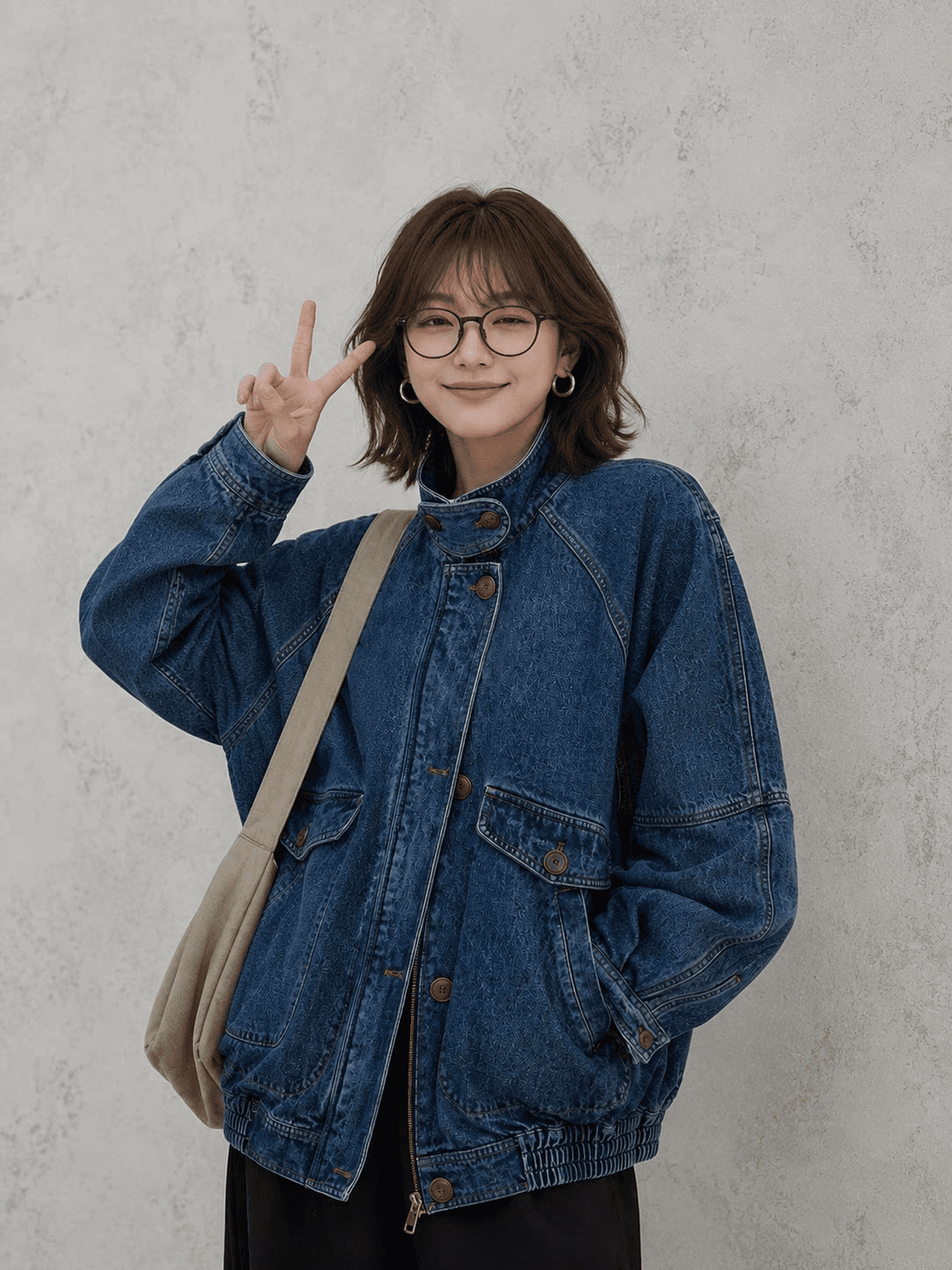 한 부서 레트로 품격 스탠드 칼라 카우보이 바깥 세트 여성 가을 디자인 센스 작은 대중 루즈핏 다용도 파일럿 재킷 상세 이미지 1