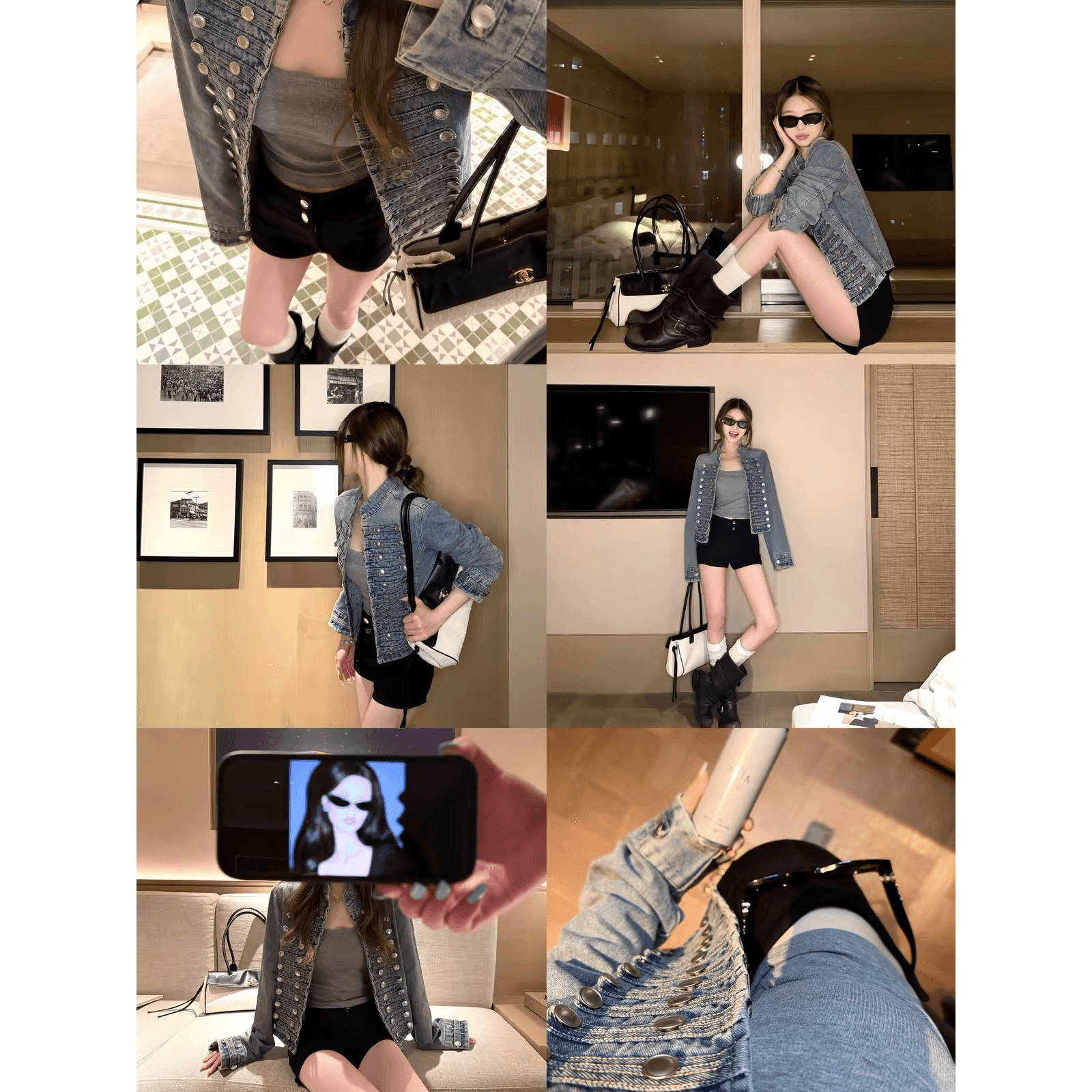 디스크 디스크 보 주님 일상 긍정적 인 어깨 더블 행 단추 무거운 작업 나폴레옹 데님 여성 코트 가을 재킷 맨위 이미지 5