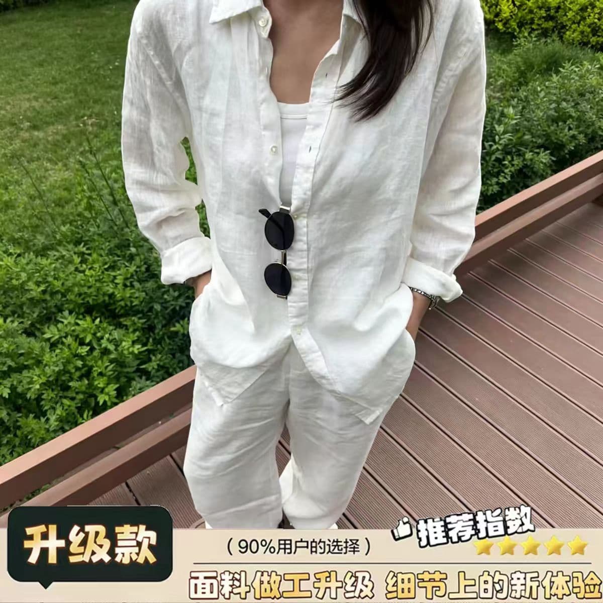 고급 오래된 돈 바람 레트로 카키 색 아마 여성 셔츠 2026 년 봄 여름 품격 폴로 칼라 패션 맨위 이미지 4