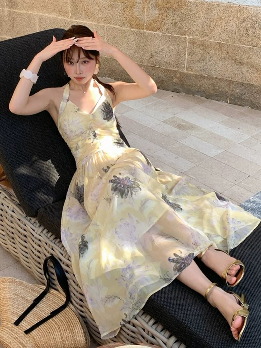 행침 목 프린트 핀치 Pleat 허리 수축 백리스 슬립 드레스 2026 여름 새로운 패션 여성 밝은 휴가 바람 드레스 상세 이미지 1