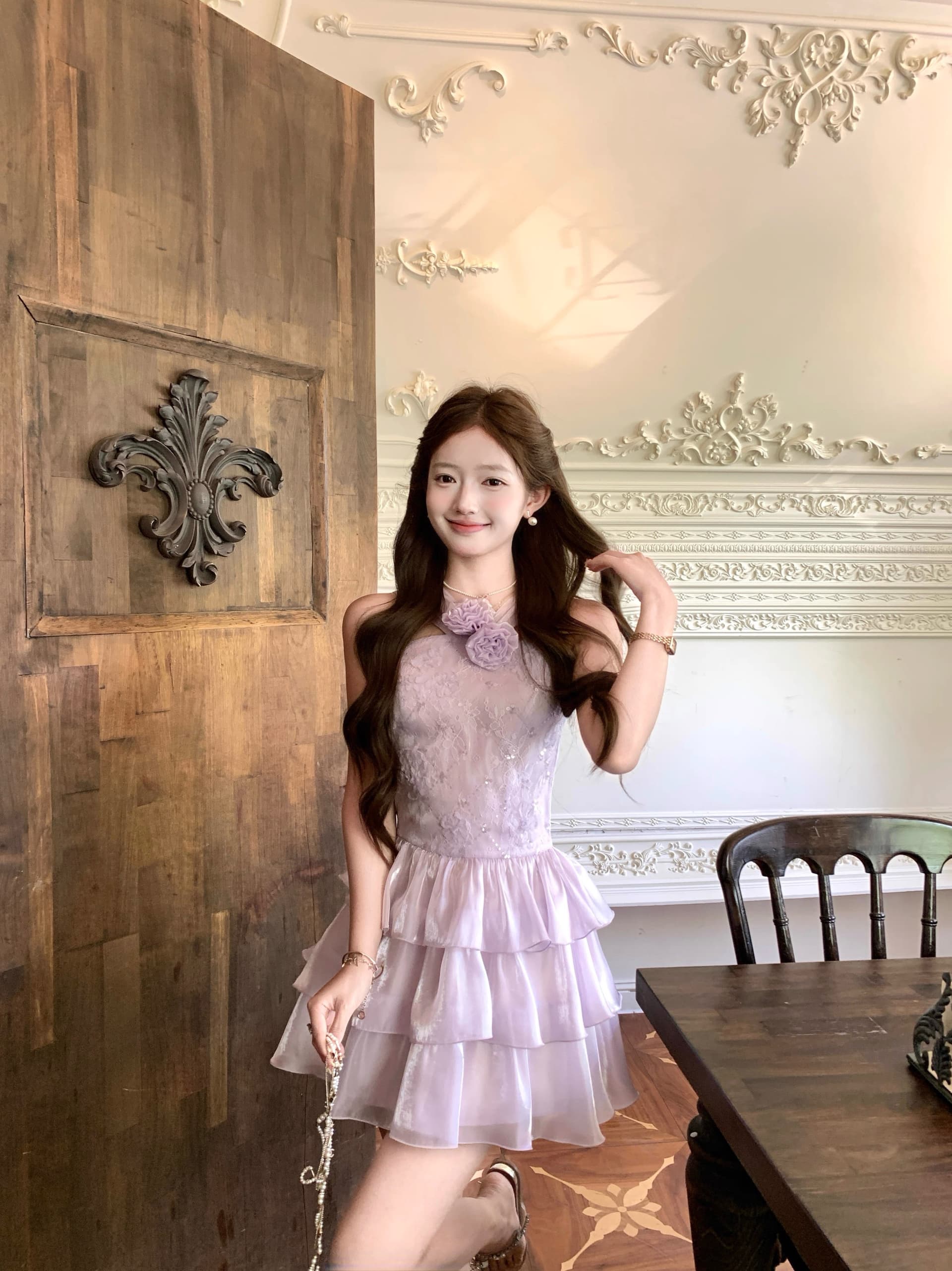 acaine5 17 20 00 95 할인 안개 보라색 발레 천 금빛 바람 행침 목 스팽글 레이스 드레스 상세 이미지 4