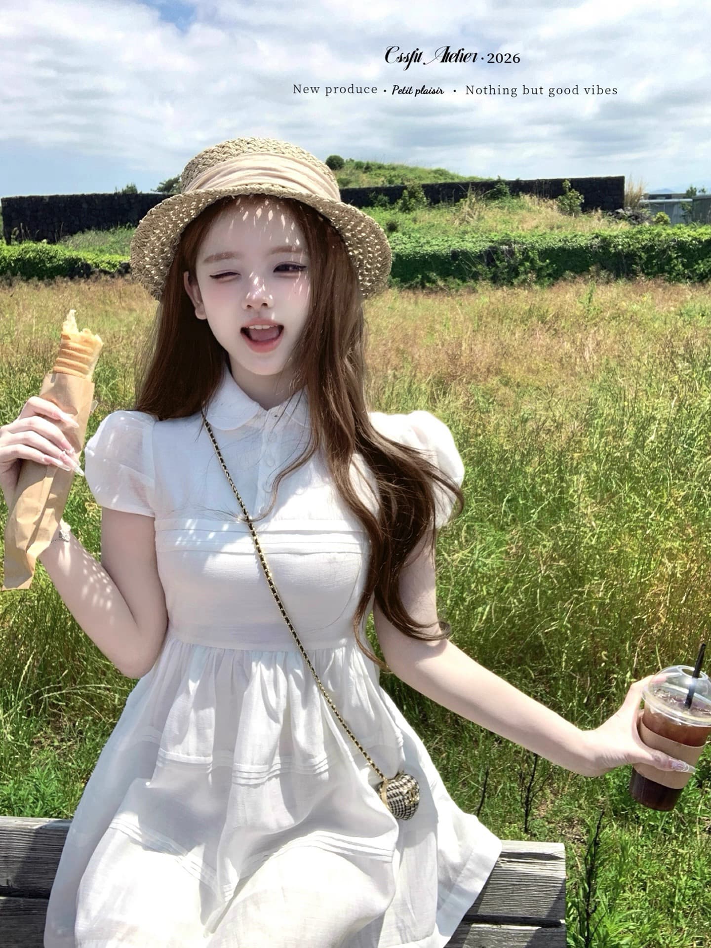 늦게 우산 우산 26 ss 빛 프로필 자르기 피터 팬 자수 폴로 칼라 민소매 반팔 드레스 상세 이미지 1