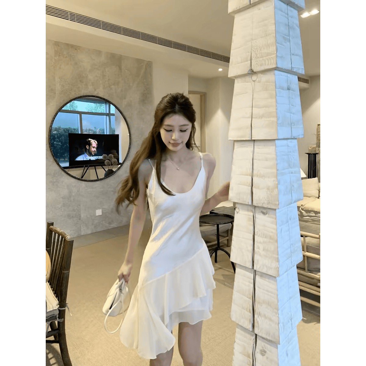 주 제 1 eeone5.30 10 00am 안개 빛 100 아세트산 비스듬한 자르다 슬립 드레스 이미지 5