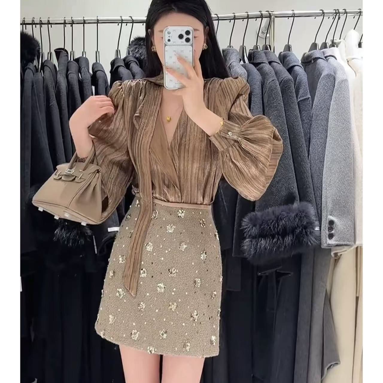 이른 봄 비싼 가스 센스 로얄 자매 품격 명문 여성 고급 센스 중요 경우 아름다운 슈퍼 잘 생긴 셔츠 점프 슈트 치마 세트 이미지 6