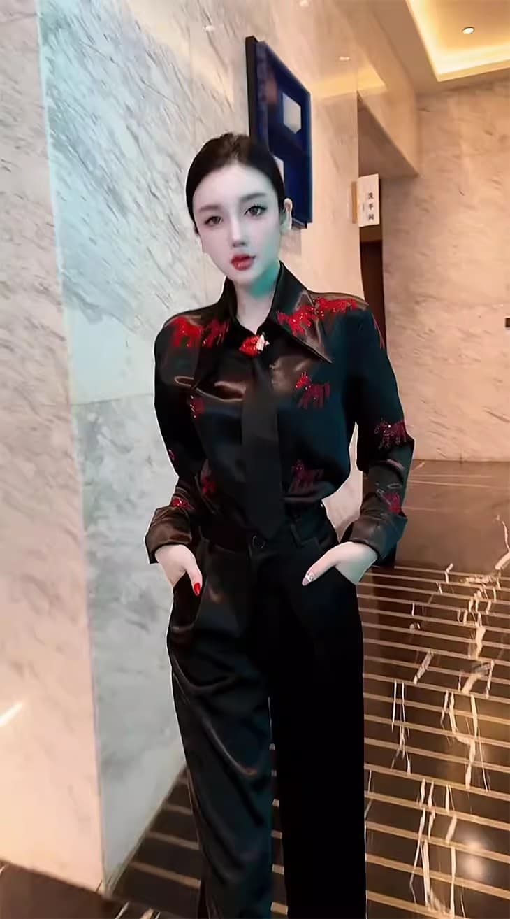 프랑스식 POLO 칼라 새틴 긴팔 여성 셔츠 봄 2026 새로운 디자인 센스 넥타이 핫픽스 오픈 가디건 맨위 이미지 5