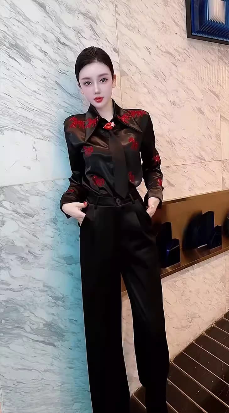 프랑스식 POLO 칼라 새틴 긴팔 여성 셔츠 봄 2026 새로운 디자인 센스 넥타이 핫픽스 오픈 가디건 맨위 상세 이미지 10
