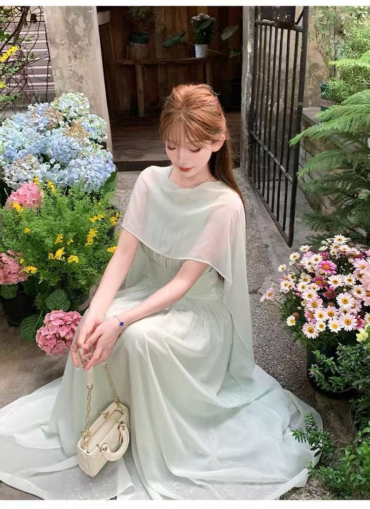 얼음 얼음 오는 달 케이지 보라색 실 작은 대중 부드러운 빛 요리 한 바람 허리 수축 한 마디 드레스 우아함 숄 롱 스커트 상세 이미지 1